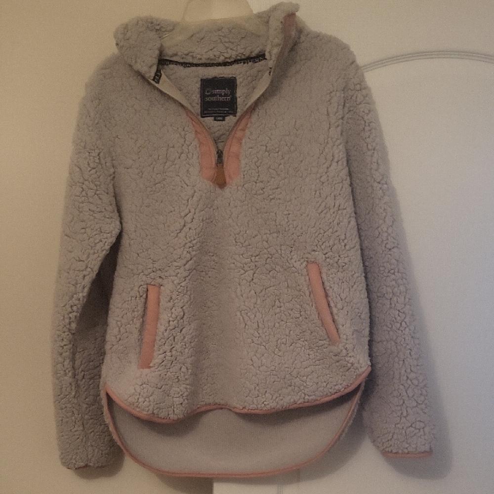 Simply Southern Gray and Pink Sherpa Pullover